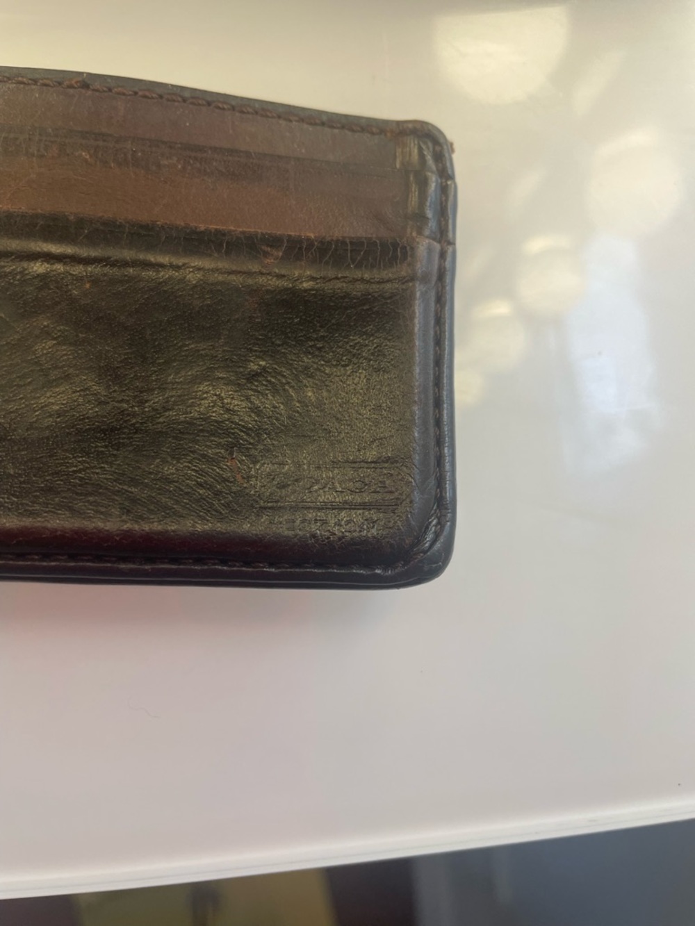 Vintage Worn Coach Brown Leather Slim Card with Money clip - Picture 3 of 11
